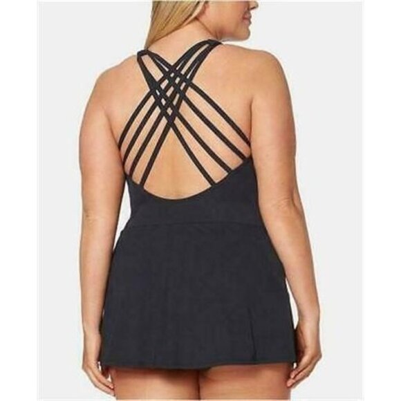 NWT Bleu Rod Beattie 22w Black Plus Mesh Cross Back 1PC Swimdress 122760 - Picture 2 of 4